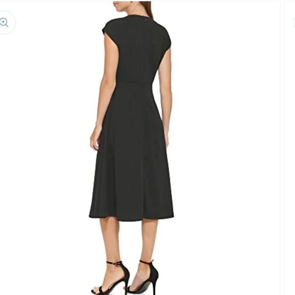 DKNY Women's Short Sleeve Scuba Crepe Twist Neck Midi, Black size 10 - Picture 2 of 5